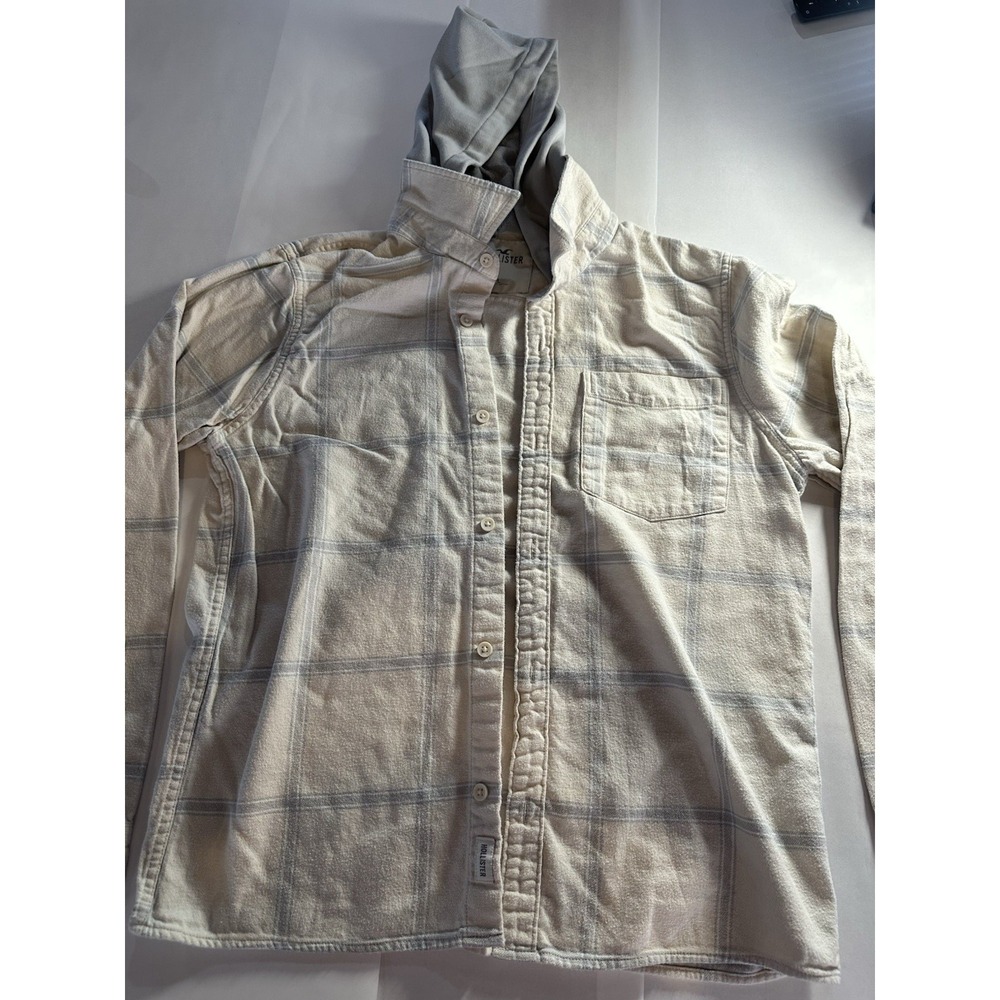 Hollister Men's L Plaid Flannel Button-Up Long Sleeve Shirt Gray White